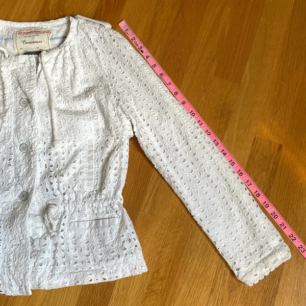 Cartonnier Anthropologie White Eyelet Embroidered Peplum Jacket Blouse Size 0 - Image 11