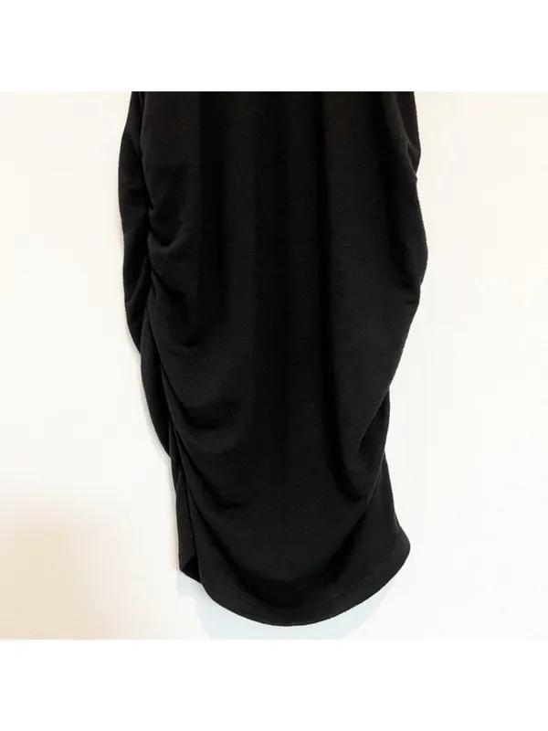Sundry Ruched Blouson Dress‎ Size XS Black Gold Thread Stretch Knit Mini Capsule - Image 6
