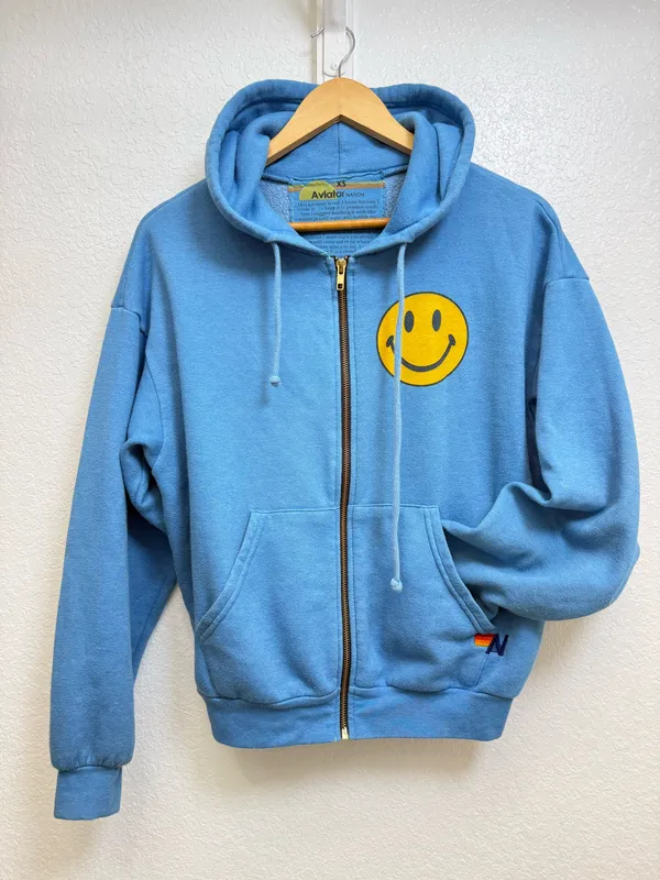 Blue smiley face aviator nation zip Sz XS - Image 3