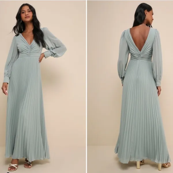 LULU's Chic Elegant Long Sleeve Romantic Flowy Bridesmaid Wedding Formal Maxi - Image 2