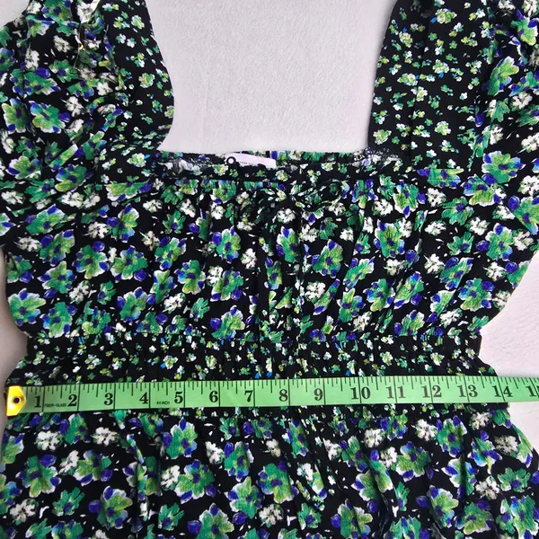 SO Goods For Life -579 Y2K Floral Smocked Peplum‎ Blouse Black Green Blue Large - Image 6