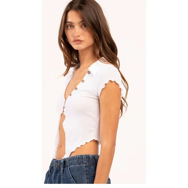 BDG Urban Outfitters Womens White‎ sheer Tie Button Up Shirt small - Image 3
