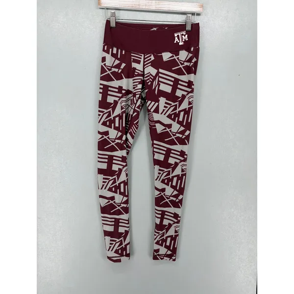 Texas A&M Women Leggings Maroon White Geometric Print Logo Small - Image 2