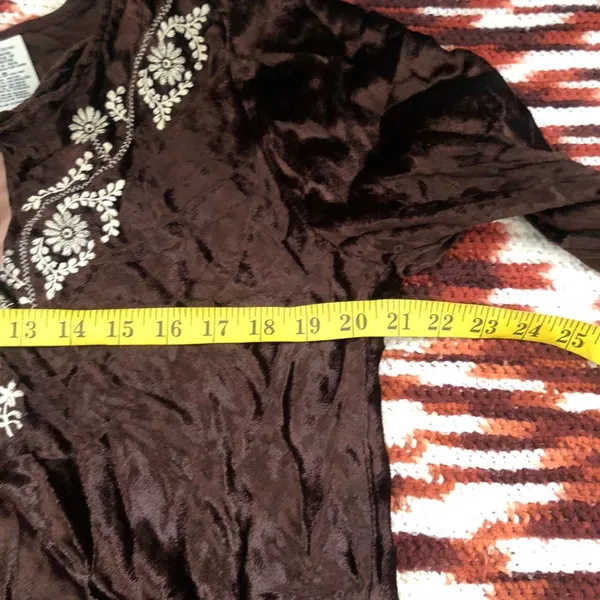Y2K Whimsygoth Gothic Brown long bell flare sleeve blouse top shirt embroidered lace tie #boho #western #indie #hippie #country Size L-Measurement in pics - Image 5