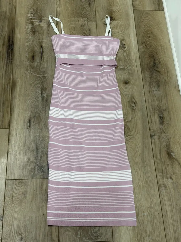 MARBLE Pink and Cream Striped Knit Dress with Cutout Front - Image 4