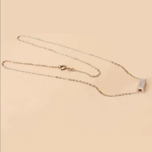 Zircon Cuboid Pendant Charm Silver necklace - Image 3