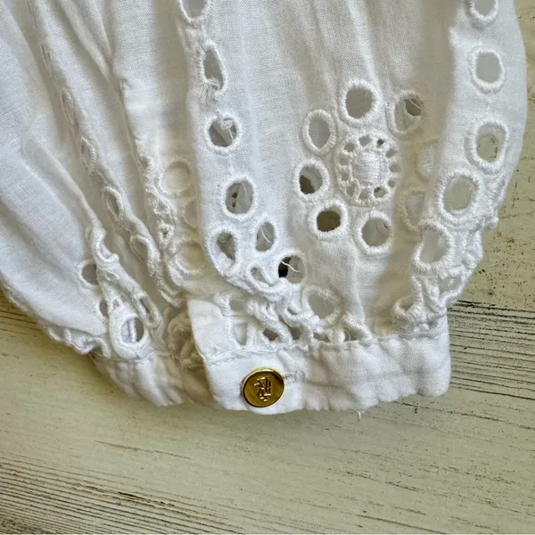 Lauren Ralph Lauren White Cotton Voile Floral Eyelet Long Sleeve Dress‎ Boho - Image 16