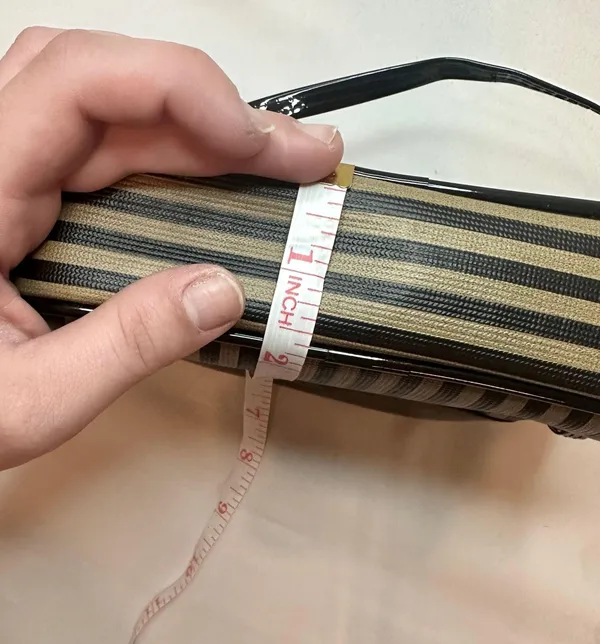 Designer Originals Vintage Fendi-Inspired Black/Tan Striped Neoprene Pequin Crossbody Purse - Image 11