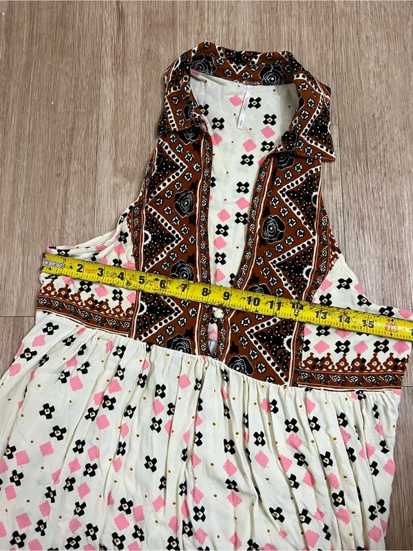 Free People Cream & Rust Patterned V-Neck Halter Tunic - Image 5