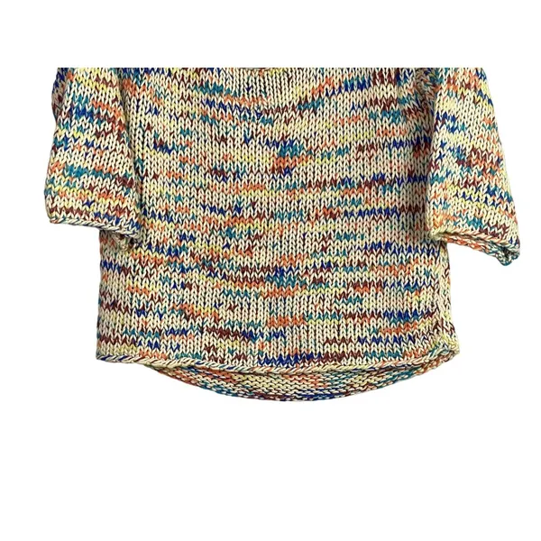 Zara Chunky Knit Relaxed Sweater 3/4 Sleeve Scoop Back S Multicolorfull Cream - Image 10