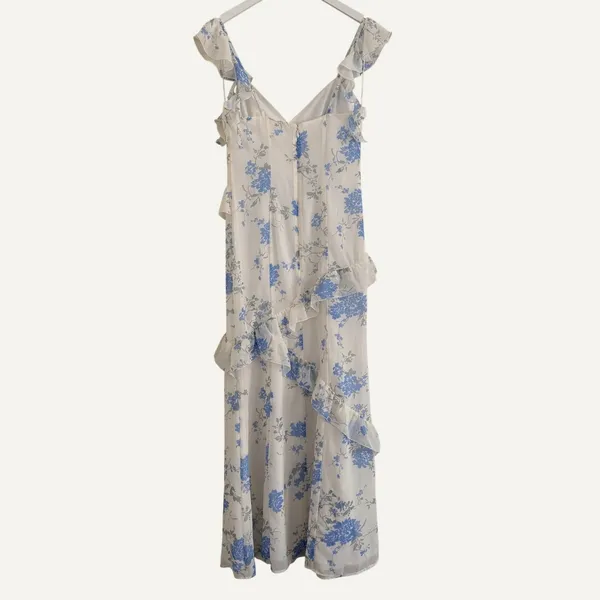 BP‎ Blue Floral Ruffle Maxi Dress Womens Small Chiffon Sleeveless Soft Fairy - Image 2