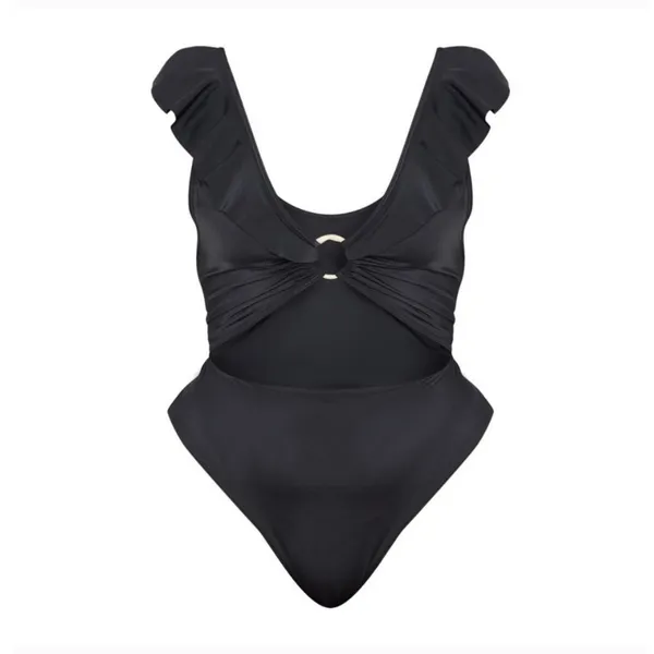 PrettyLittleThing NWT 33B Plus Black Frill Edge Ring One piece Swimsuit Size 18 - Image 2