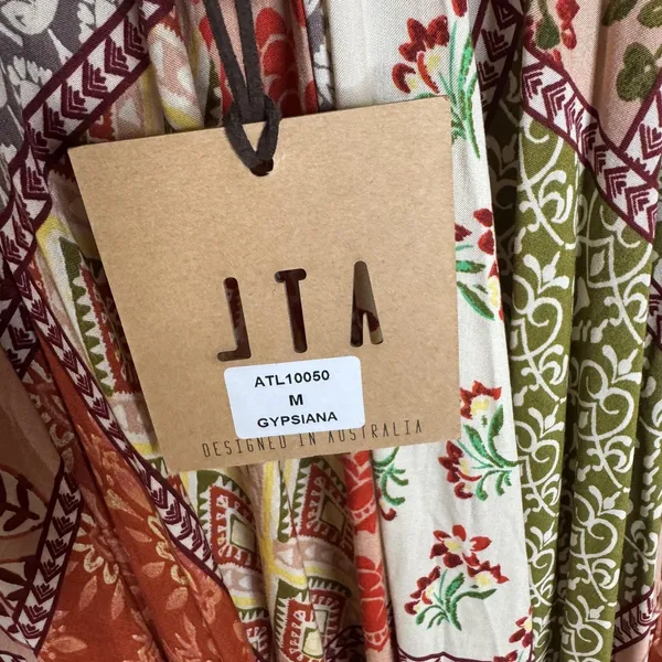 Anthropologie ATL The Label Dress Gypsiana ruffle ladies M Pink Boho Patchwork Maxi Rayon - Image 13