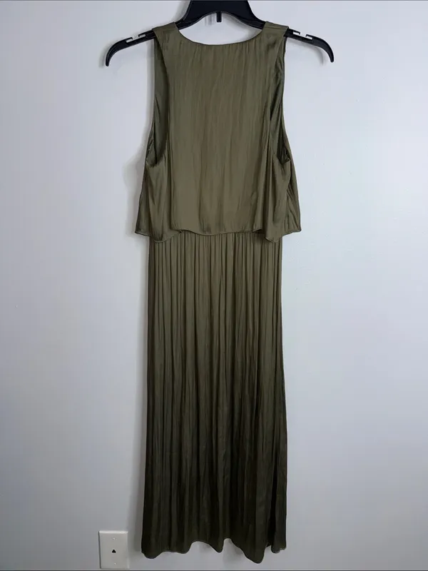H&M olive green layered sleeveless midi dress size 10 - Image 5