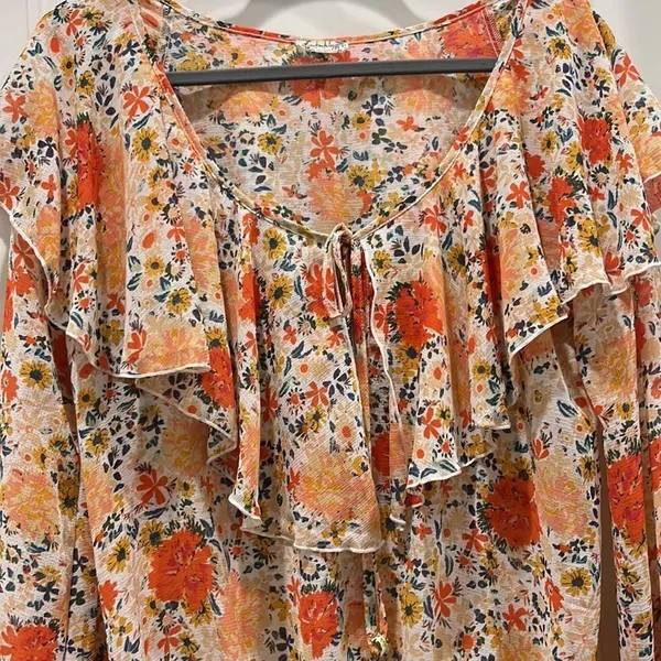 Free People Intimately Say It To Me Bodysuit Long Sleeve Orange Floral XS - Image 3