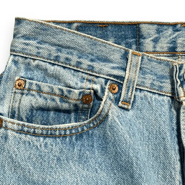 Vintage 90s Levi’s 501 Jeans Custom Brown Boho Stripe Hem USA Made Festival Wear - Image 3