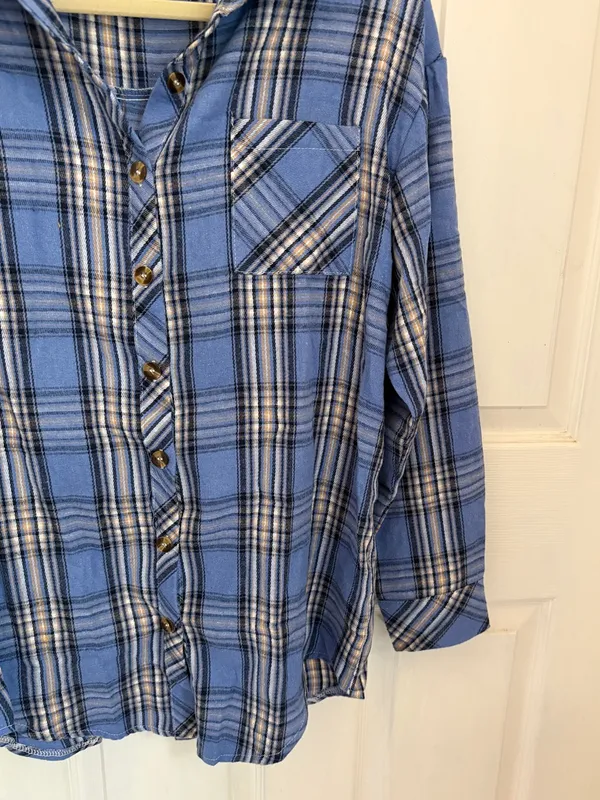 CHYRII Amazon Brand Women’s Oversized Blue Plaid Flannel Button Down Shirt - Image 9