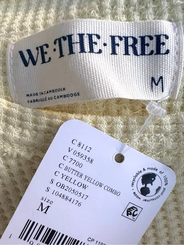 Free People All In Cuff Grunge 90s Thermal Sweater Crewneck Top Medium Yellow - Image 8