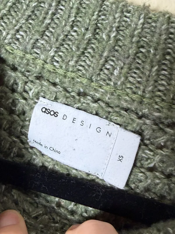 ASOS Design Chunky Knit Striped Sweater Green & White Size Small Oversized - Image 4