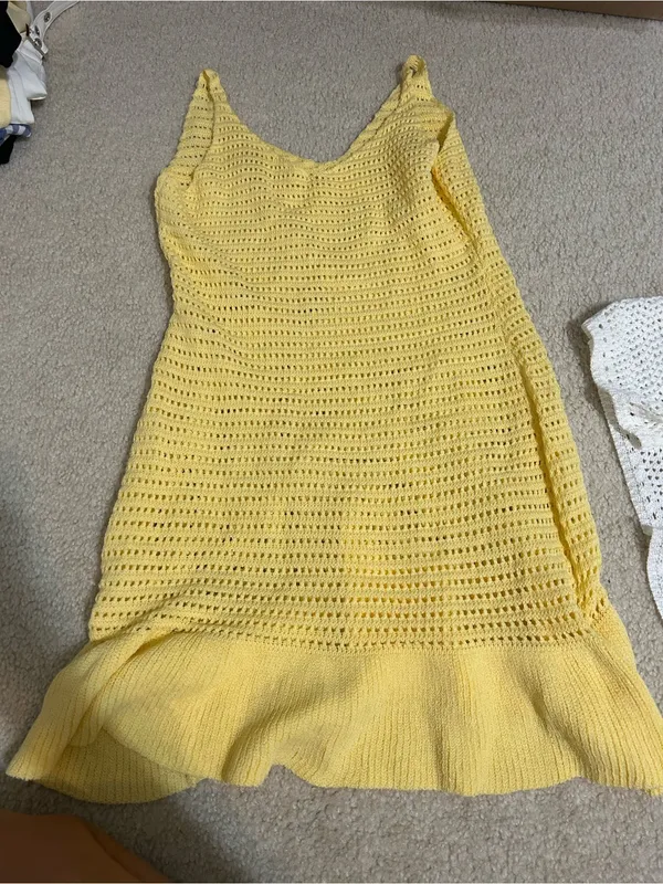Yellow Crochet Knit Sleeveless Dress - Image 2