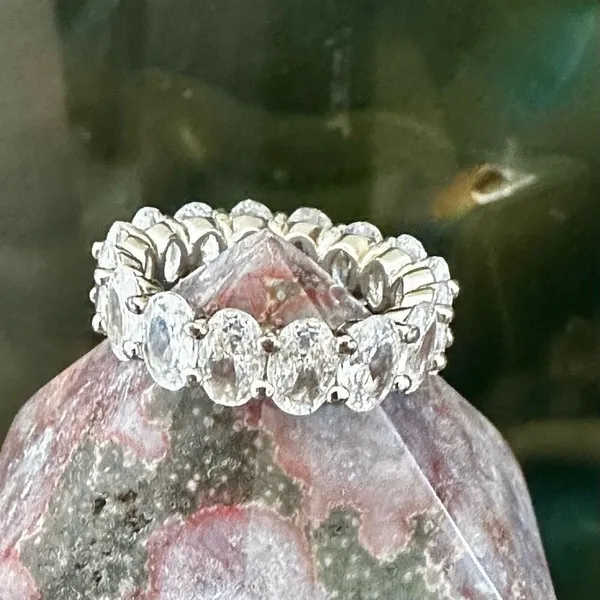Oval CZ Eternity Band Ring Silver - Image 2
