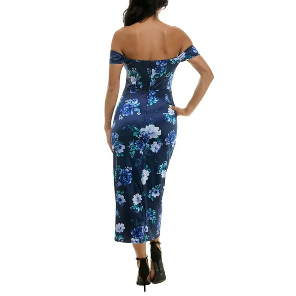 City Studios Womens Printed Off-The-Shoulder Dress Gown 5126AH9AT3 Navy Blue 12 - Image 7