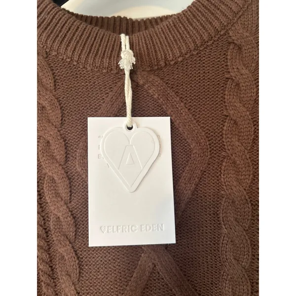 ELFRIC EDEN Brown Cable Knit Sweater Men's XXL Crew Neck Long Sleeve‎ Pullover - Image 2