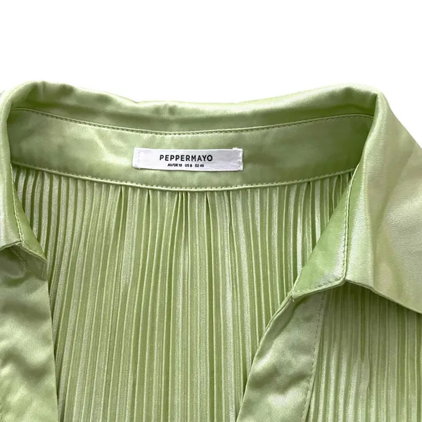Peppermayo Sundowner Cropped Shirt Pleated Satin Lime Green Women's US Size 8 - Image 6