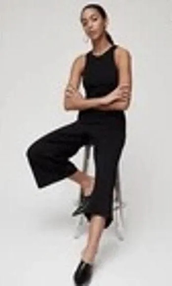 BABATON ARITZIA | L | Womens Black Sleeveless Wide Leg Crop Jumpsuit Drawstring - Image 2
