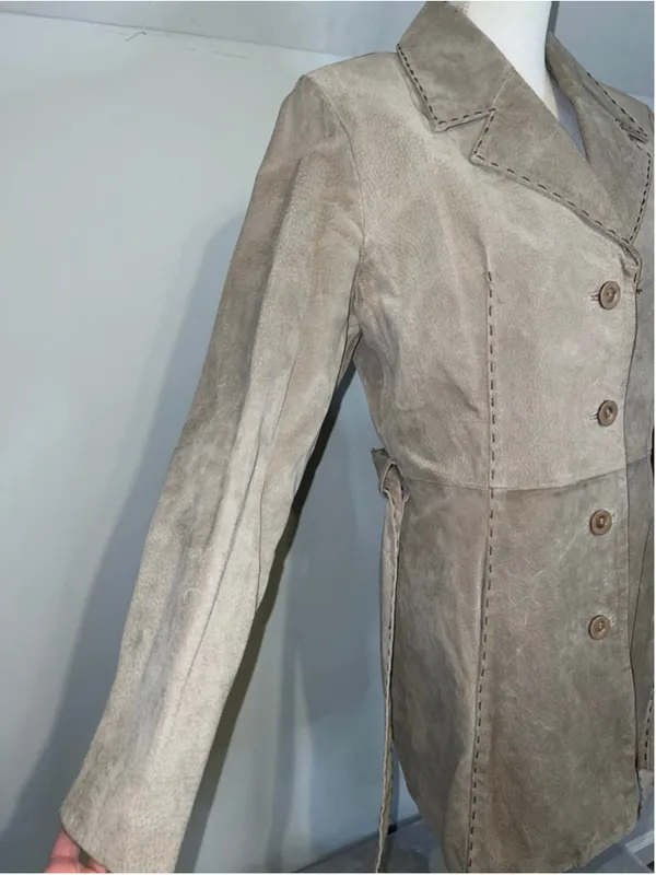 Women's BKE Diva Beige Suede Trench Coat M - Image 2