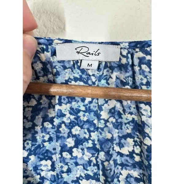 Rails V Neck Blue Ditsy Floral Smocked Midi Dress Delicate Feminine Lightweight - Image 3