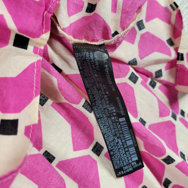 Zara Geometric Babydoll Dress Womens Medium Pink High Low Tunic Tiered Loose Fit - Image 10
