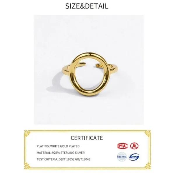 Boutique Womens‎ Yellow Gold Plated S925 Circle Ring, Adjustable - Image 8