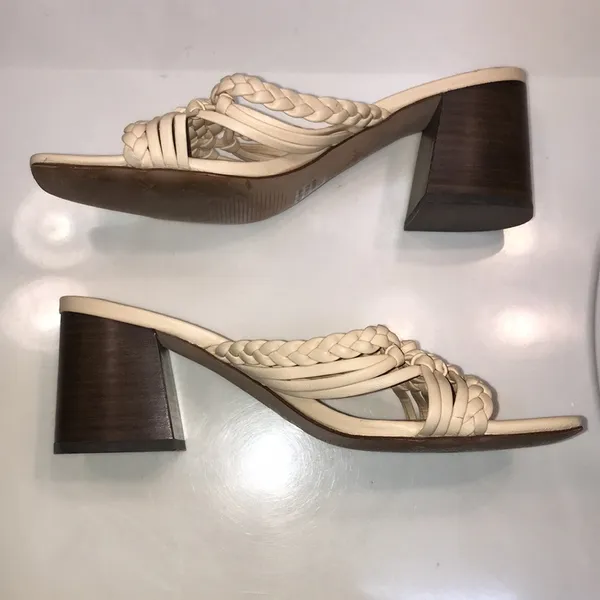 Ann Taylor Women’s Leather Cream Woven Braided Square Toe Chunky Block Heels - Image 5