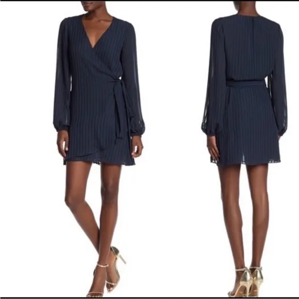 Ramy Brook shadow stripe Reed‎ wrap dress navy sz XS - Image 2