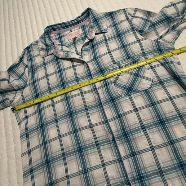 Victoria’s Secret Sz S Small Blue Pink White Plaid Flannel Pajama Night Shirt - Image 5