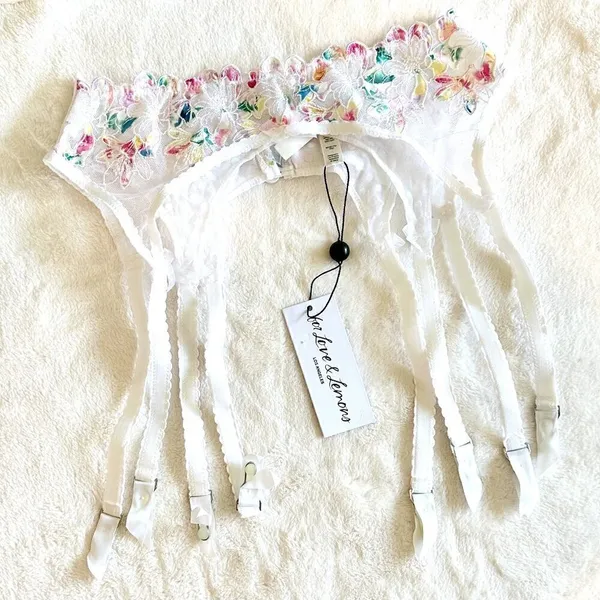 NWT For Love & Lemons White with Rainbow Floral Garter Belt - Extra Small - Image 5