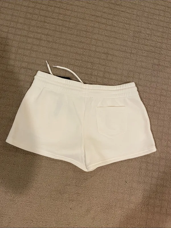 True Religion Winter White Lounge Shorts with Pink Logo Patch - Image 3
