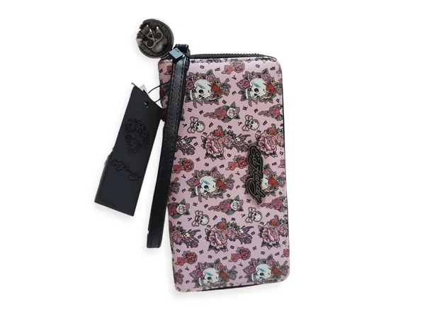 Ed Hardy Y2K Skull Roses Tattoo Wristlet Zip Around Wallet - Image 6