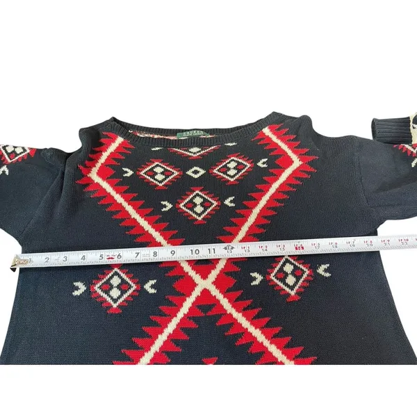 Lauren Ralph Lauren Southwestern Aztec Black Red Knit Sweater Womens M READ - Image 9