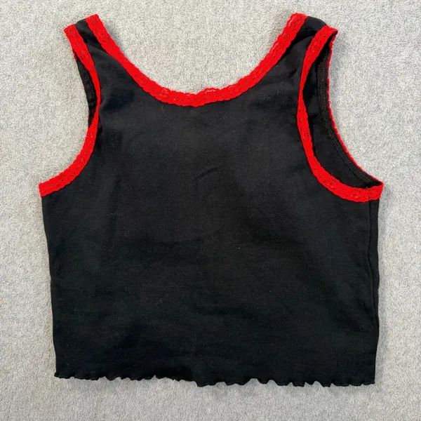 Love & Lazy Days Women's Large Black Rose Crop Tank Top Embroidered Lace Scallop - Image 7