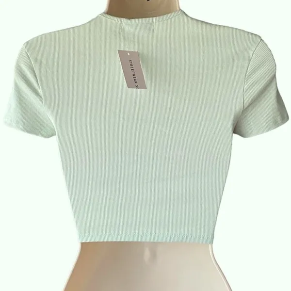 NWT ~ STREETWEAR SOCIETY Short Cropped Lime Green Ribbed Top ~ Women's SMALL - Image 3