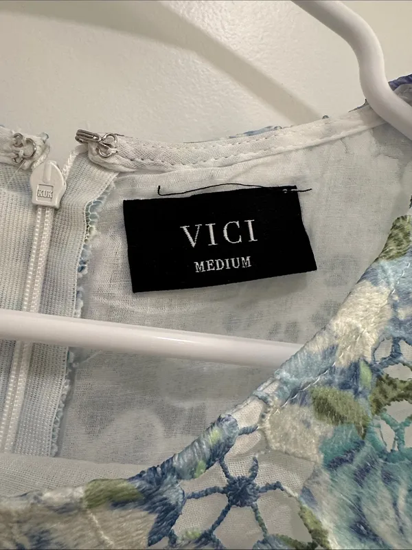 Vici Light Blue & Green Floral Lace Overlay Top - Image 2