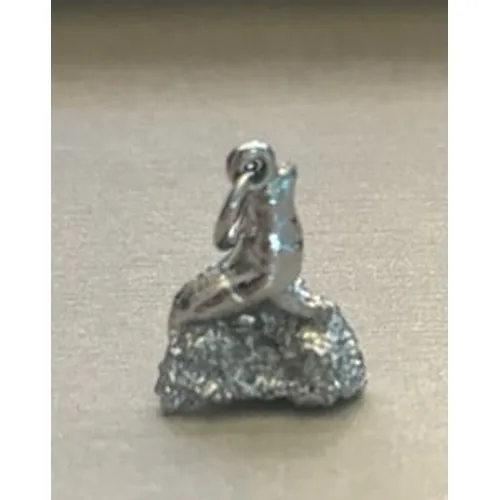 sterling silver 3D charm of a sea lion perched on a textured rock‎ 1" - Image 2