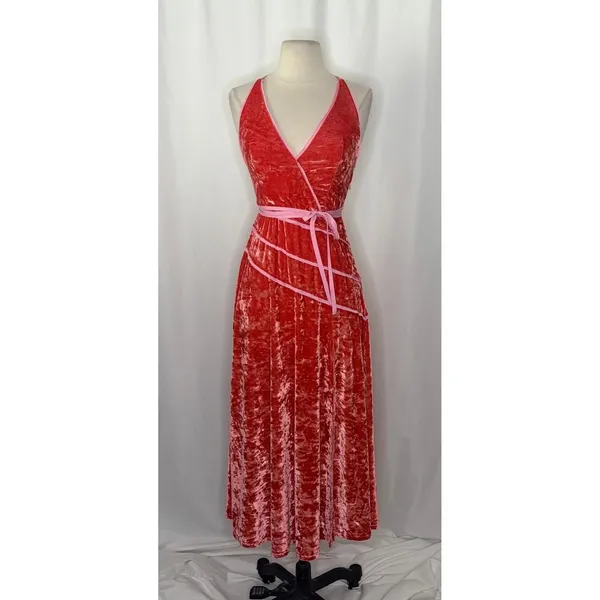 FREE‎ PEOPLE Deia Velvet Midi Dress Pink Rose Strappy Dainty Romantic X-Small - Image 2