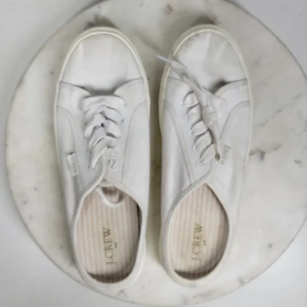 J.Crew Slip-on Sneakers Womens 8 White Canvas Slide On Lace Up Casual Mule - Image 7