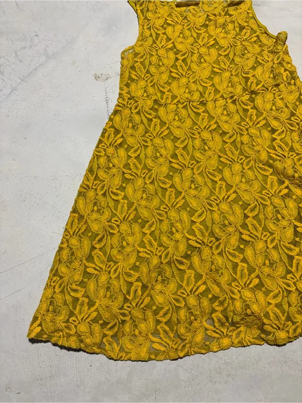 Free people miles of lace Yellow Lace Floral A-Line mini Dress small - Image 5