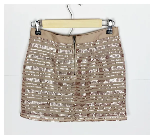 American Eagle Outfitters Mini Skirt Size O Chiffon Sequin Champagne Beige - Image 2