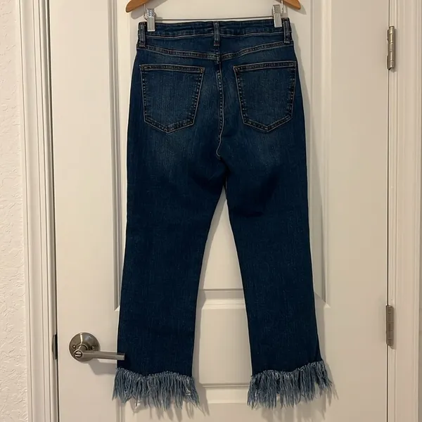 Topshop Moto Dree Frayed Hem Crop Jeans 28 Blue Kick Flare Denim - Image 7