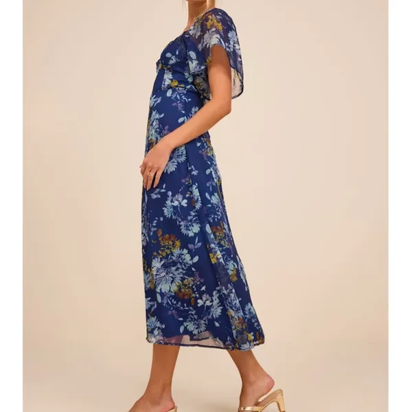NEW Lulus Valla Navy Blue Sweet Floral Flutter Sleeve A-Line Midi Dress XXL - Image 4